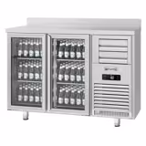 Bajo mostrador refrigerado PREMIUM PLUS - SUPERCOOLER - 1475x700mm - con 2 puertas de cristal abatibles, 6 cajones extraíbles, iluminación LED, encimera de trabajo con trasera elevada, cerradura - Acero inoxidable - 440L