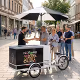 Bicicleta de gelados - 2665mm - Frio estático - com iluminação LED - com toldo com iluminação LED - para 7 cubas de gelado de 5 litros