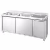 Meuble plonge PREMIUM - 1800x600mm - avec poubelle intégrée et 2 bacs