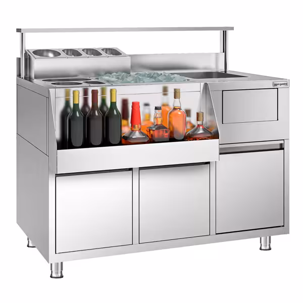 Cocktailstation - RVS - 1200x720mm - met 8 GN-bakken & 2 laden