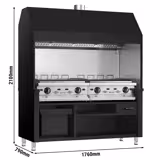 Barbecue à gaz professionnel BERLIN - 28kW - P790mm - 2 grilles de cuisson - Noir
