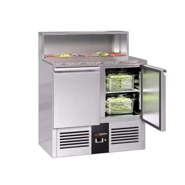 Saladette PREMIUM - 903mm - 2 deuren - met RVS deksel voor 5x GN 1/6 - granieten werkblad