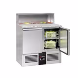 Saladette PREMIUM - 903mm - 2 porte - con sovrastruttura in acciaio inox per 5x GN 1/6 - piano di lavoro in granito