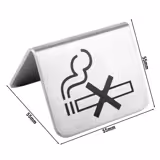 No Smoking Table Tent Sign – Double-Sided Symbol - Stainless Steel - 55x50x35 mm - Stackable - Silver