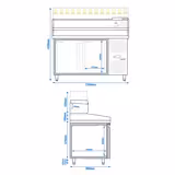 Balcão de pizza refrigerado PREMIUM - 1500x800mm - com tampo em granito - com 2 portas - incl. vitrina refrigerada superior LED - 5x GN 1/3 + 1x GN 1/2