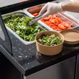 Commercial Saladette Counter TORONTO - 2000mm - 1200L - Wood Front - 3 doors - with square glass canopy for 5 x GN 1/1 & 1 shelf - black granite worktop