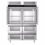 Kühlschrank Edelstahl PREMIUM - GN 2/1 - 1400 Liter - mit 2 Glashalbtüren & 4 Glasschubladen