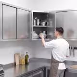 Edelstahl Eck-Wandhängeschrank - 700x700mm - mit Flügeltür - Höhe: 800mm
