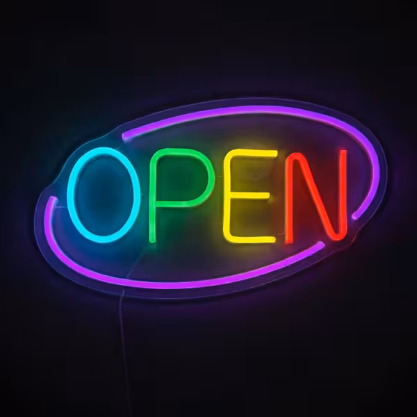 LED Leuchtschild - OPEN – dimmbar - Magenta - Bunt