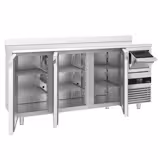 Commercial Back Bar Bottle Cooler PREMIUM - 2135x600x1150mm - 570L - with 3 Hinged Glass Doors, upstand & knock box for coffee - Stainless Steel