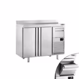 Bajo mostrador refrigerado PREMIUM PLUS - 1468x600mm - con 2 puertas abatibles, encimera de trabajo con trasera elevada y ausklopfer para café, cerradura, display digital, control HACCP, pies regulables hasta 200mm - 340L