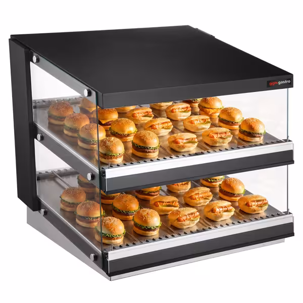 Vitrina caliente - 800mm - 1,16kW - con 2 estantes - Negro