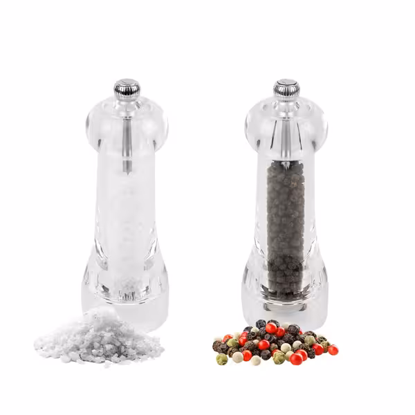 (12 pieces) PEUGEOT| TOUL Salt & Pepper Mill Set – 16 cm - acrylic - adjustable - 2‑stage steel pepper - CE