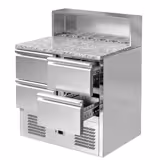 Commercial Saladette Counter ECO - 903mm - 240L - Black Front - 4 drawers - with glass canopy for 5 x GN 1/6 & stainless steel hinged lid