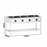 Commercial Gas Range – 34 kW – 4 Burners – Open Design with Undershelf & Drip Tray