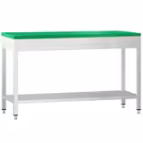 Paslanmaz Çelik Çalışma Tezgahı PREMIUM - 1600x600mm - Taban Raflı - Polietilen Kesme Tablası Dahil - Yeşil