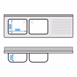 Spülschrank PREMIUM - 1800x600mm - mit 3 Schubladen & 2 Becken links