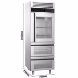 Glass Door Upright Fridge Stainless steel PREMIUM - GN 2/1 - 700L - with 1 glass door - 2 drawers