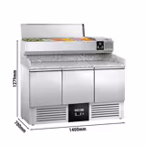 Pizzawerkbank PREMIUM - 1400x700mm - met granieten werkblad - met 3 deuren - incl. opzetkoelvitrine - 6x GN 1/4