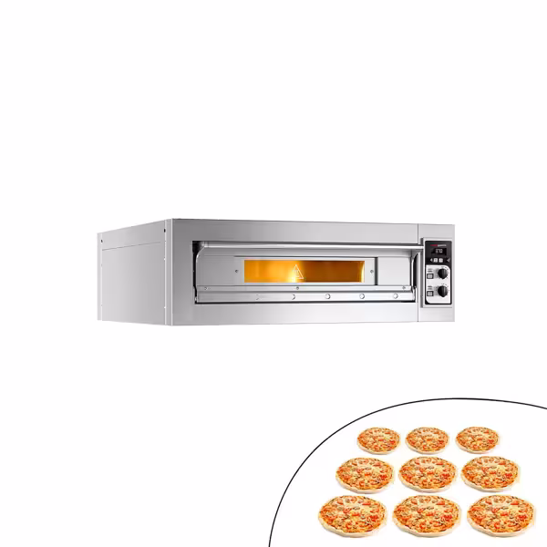 Elektrische pizzaoven (chamotte bakvloer) - 1420x1380x430mm - 1 kamer - 1x9 pizza’s Ø33cm - tot 400°C - Handmatig