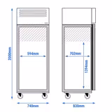 Koelkast RVS ECO - GN 2/1 - 740mm - 440liter - tot -2°C tot +8°C - met 1 deur - statische koeling, slot, automatische ontdooiing & omkeerbare deur