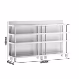 Barový pracovní stůl - nerezová ocel - 1800x600 mm - se 4 policemi