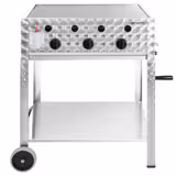 Commercial Gas Chargrill - 10kW - Freestanding - 560mm Deep - 3 Burners - 1 Grill Grids - Polished - incl. Grill Grid, Baking Trays, Base Frame