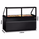 Hot Servery Counter TORONTO - 2100mm - black front - Bain Marie Top for 6x GN 1/1 - Black Granite Worktop