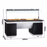 Heated Bain Marie Counter DUBLIN - 2000mm - with Bain Marie Well + Flat Glass Sneeze Guard - on Castors - for 5x GN 1/1 - Black