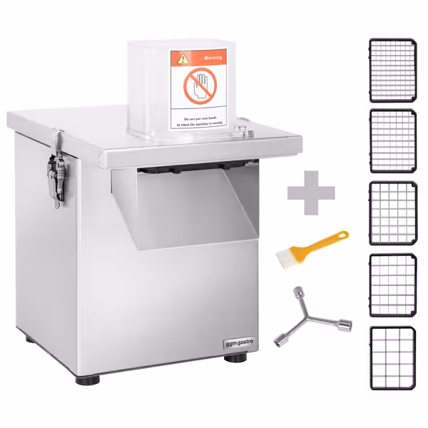 Commercial Veg Prep Machine - 200W - Disc Thickness: 4mm - incl. 1 Cutting/Grating Disc & Cutter Bowl Attachment - 5 Dicing Grids