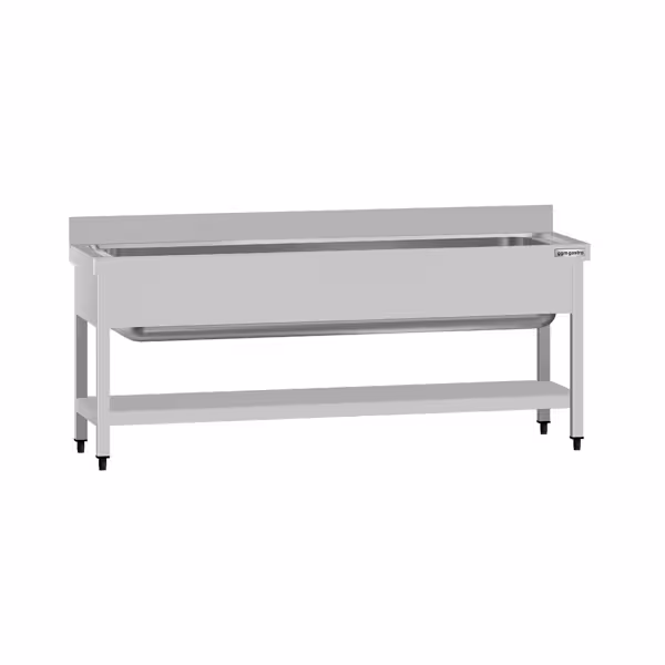 Lavadouro para panelas em aço inoxidável ECO - 1800x700mm - com prateleira inferior - com alçado & 1 cubas