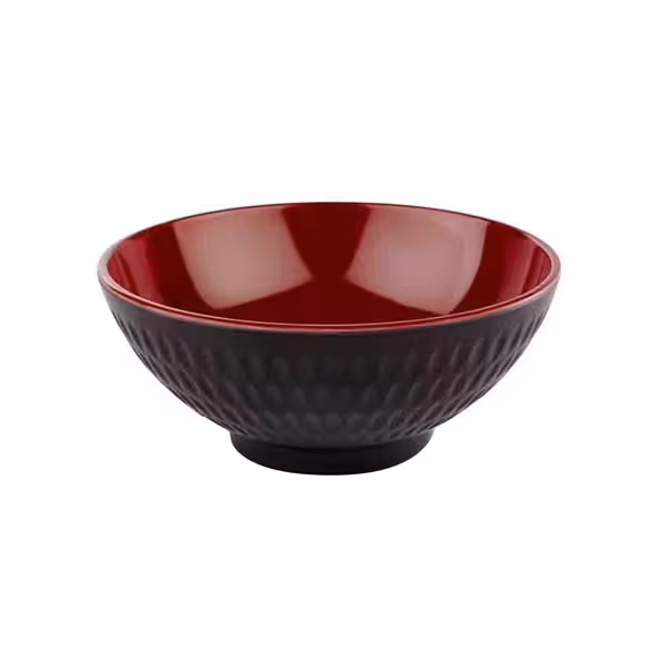 (6 stuks) Kom - ASIA PLUS - Melamine - 0,35L - rond - Ø130mm - stapelbaar - Zwart/rood