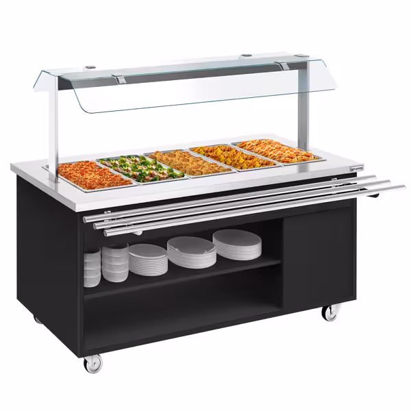 Buffetwagen warm DANZIG - 1900mm - für 5x GN 1/1 - mit Tablettrutsche - Schwarz