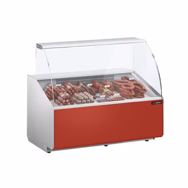 Koeltoonbank - 1256x979mm - 262 liter - front donkerrood - rechte ruit - met 2 deuren