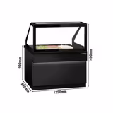 Saladette TORONTO - 1250mm - zwart front - 2 deuren - met rechte glazen opzetvitrine voor 3x GN 1/1 - granieten werkblad