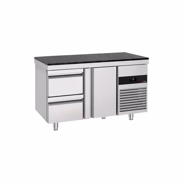 Mesa refrigerada PREMIUM - 1400 x 700 mm - com 1 porta - 2 gavetas - inclui bancada em granito
