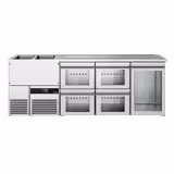 Comptoir de bar réfrigéré PREMIUM - 2500x700mm - 1 porte vitrée & 4 tiroirs en verre