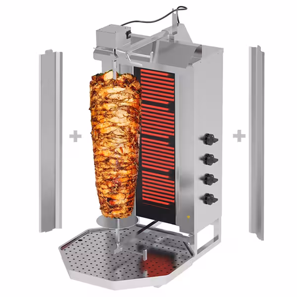 Električni gyros-/ doner roštilj - 4 plamenika - Maks. 60 kg - Uklj. 2 krilna vrata