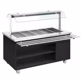 Heated Buffet Trolley DANZIG - 1900mm - for 5x GN 1/1 - with Tray Slide - Black - Mobile - with Gantry - with Sneeze Screen