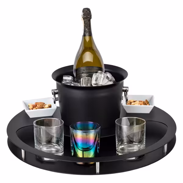 Barset med flaskkylare och 2 snacksskålar - BLACK LINE - rostfritt stål - Ø 465 mm - Höjd: 180 mm - svart