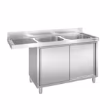 Spoeltafel PREMIUM voor doorschuifvaatwasser - 1600x600mm - 2 spoelbakken rechts - met achteropstand/spatrand - met onderschap