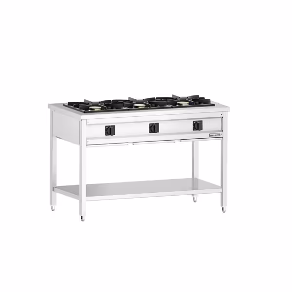 Kaasuliesi Giuseppe 600 ‑sarja - 1300x600x850 mm - 25,5 kW - 3 poltinta - avoin, pohjahyllyllä & keräyslaatikolla