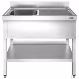 Stainless Steel Commercial Sink Unit PREMIUM - 1000x600mm - with Single Bowl Left-hand - with Undershelf