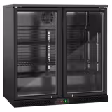 Bancada refrigerada para bar - 900mm - 220L - com 2 portas de vidro de batente - Exterior e interior preto