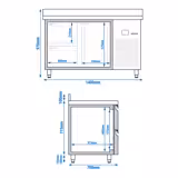 Table réfrigérée PREMIUM - 1400x700 mm - avec 1 porte - 2 tiroirs - avec dosseret