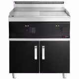 Plancha électrique - plaque acier - 2 zones - 13,8 kW - 1/2 lisse, 1/2 rainurée - Surface de cuisson : 795x535mm - incl. soubassement avec 2 portes