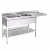 Mosogatógép melletti mosogatóasztal - 2000x600 mm - 2 medencével, bal - hátfallal - alsó polccal