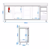 Bajo mostrador refrigerado PREMIUM - 2690x600mm - con 2 puertas y 4 cajones, encimera de trabajo con trasera elevada y golpeador de café - 775L