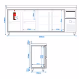 Commercial Back Bar Bottle Cooler PREMIUM - 2690x600mm - 775L - with 2 Doors & 4 Drawers, upstand & knock box for coffee, auto defrost - Stainless Steel
