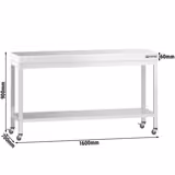 PREMIUM paslanmaz çelik çalışma masası - 1600x700mm - taban ve tekerlekler ile